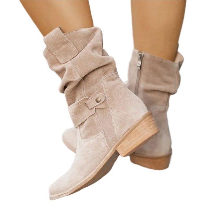 Size 10.5 Faux suede low heel mid calf slouch boots fall boots