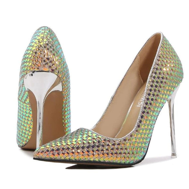 Size 12 metallic shining stiletto pumps for party wedding