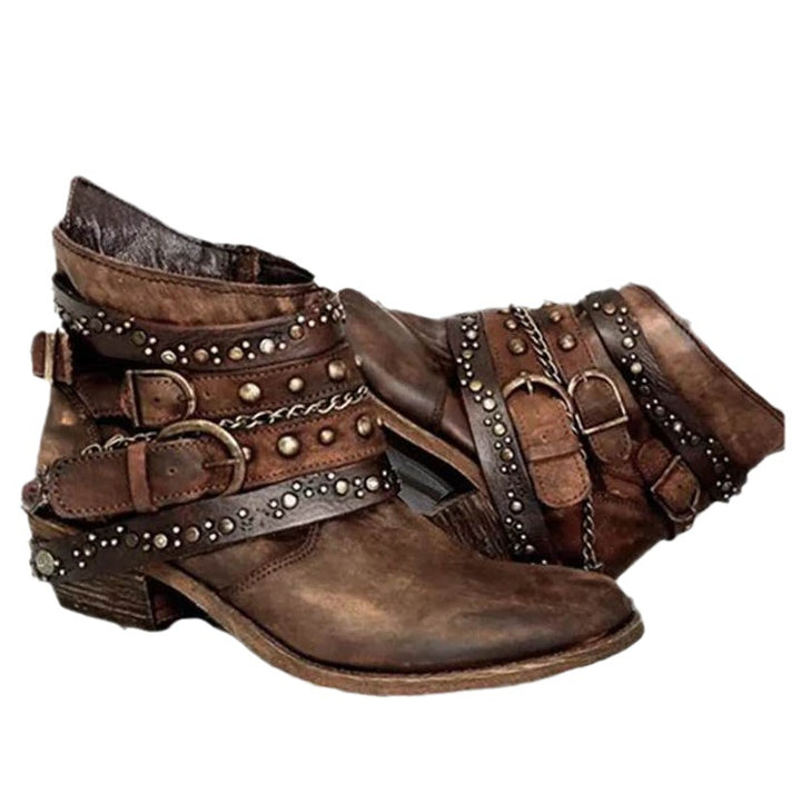 Size 10.3 ankle boots Retro buckle strap women's motorcycle boots