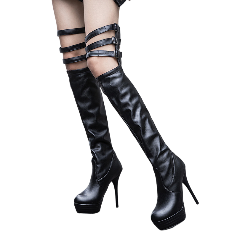 Size 12 sexy belted stiletto heels thigh high boots for club party