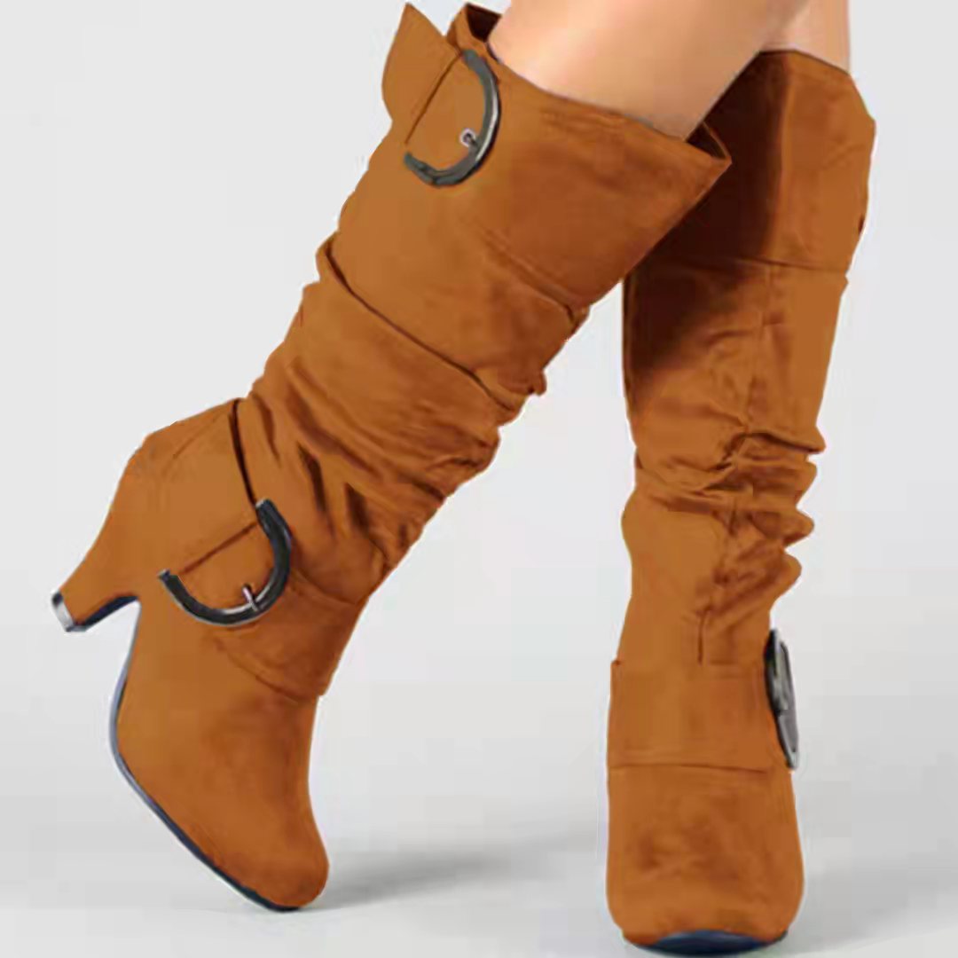 Size 10.5 Chunky Heel Women Long Boots Ladies Suede Knee High Boots
