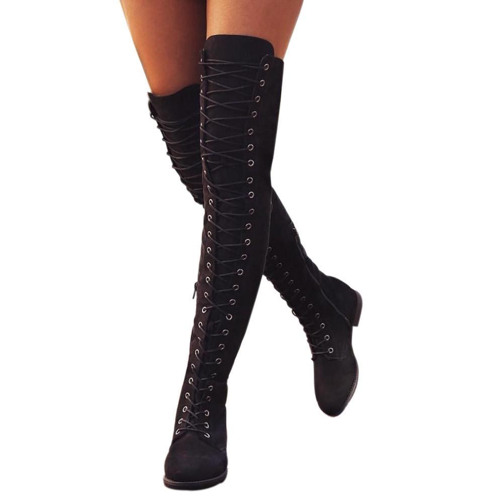 Over the knee lace-up boots | Fashion low heel thigh high boots with ...