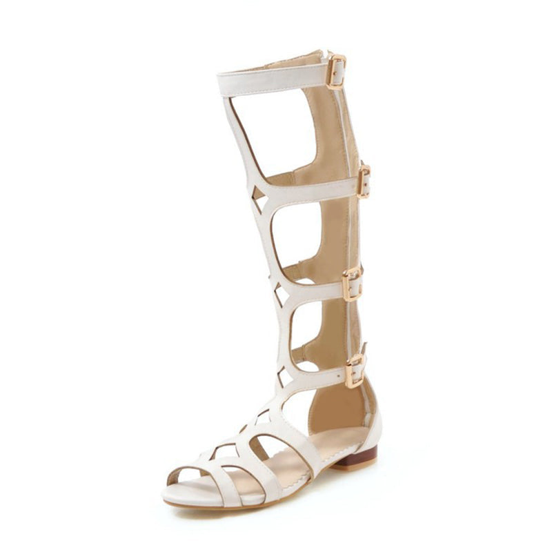size 13.5 women gladiator sandals low heel hollow white sandals