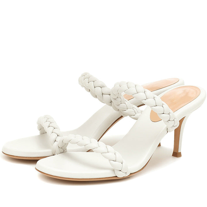 size 12 women slide sandals woven two strap peep toe heel sandal