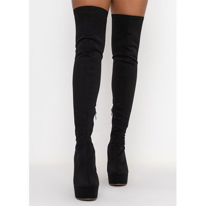 Size 12 chunky platform high heels stretchy thigh high boots