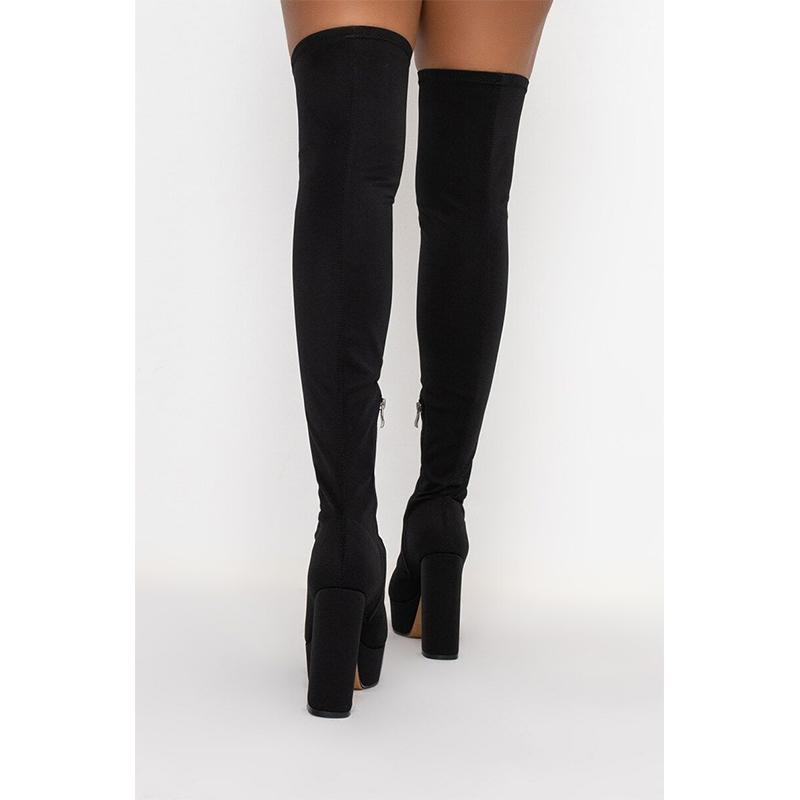 Size 12 chunky platform high heels stretchy thigh high boots