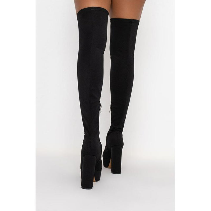Size 12 chunky platform high heels stretchy thigh high boots