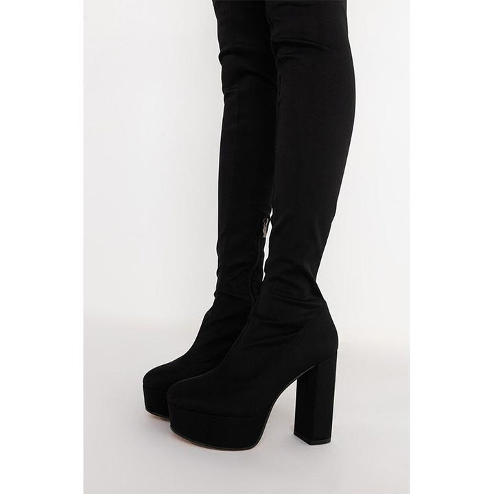 Size 12 chunky platform high heels stretchy thigh high boots