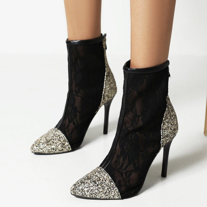 Size 13 floral mesh lace stiletto booties pointed toe