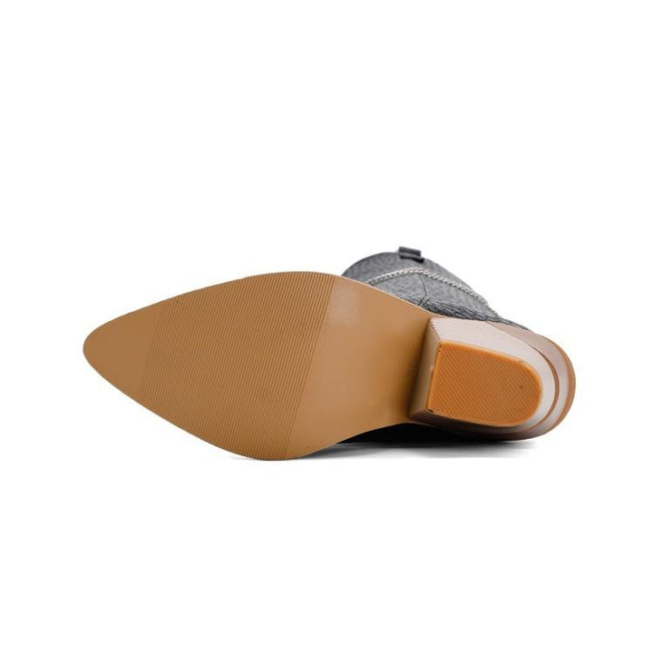 Size 13 snakeskin patterned chunky heels knee high knight boots with metal chains