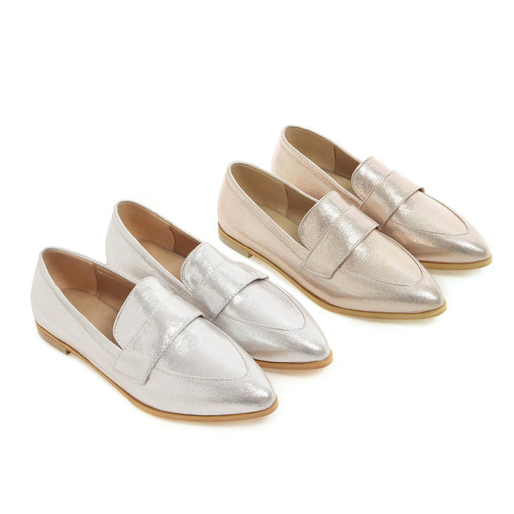 Women's silver gold metallic pointed toe loafers casual daily flats