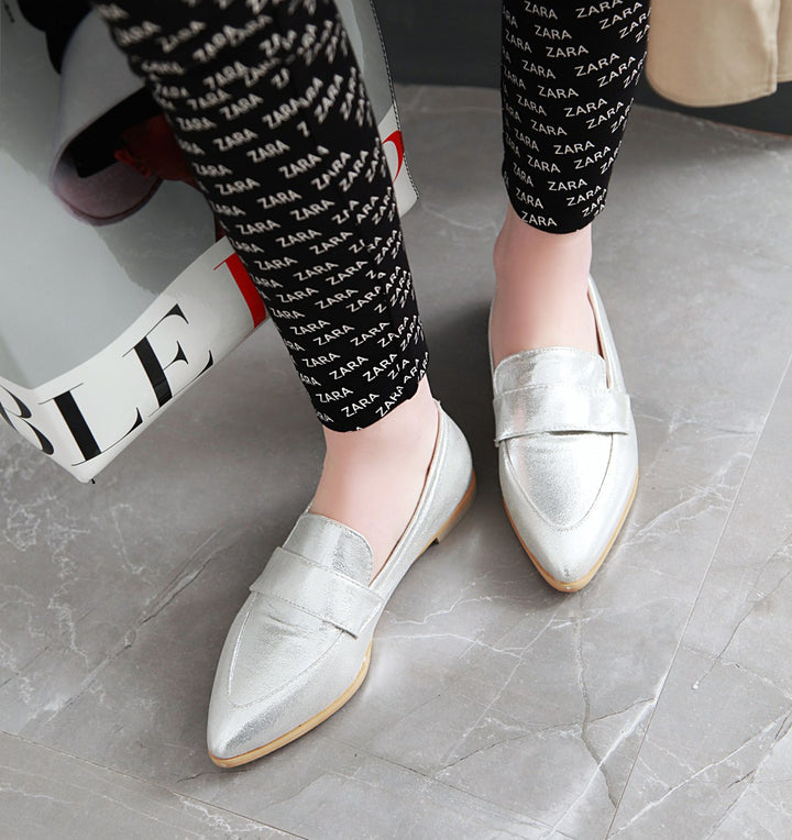 Women's silver gold metallic pointed toe loafers casual daily flats