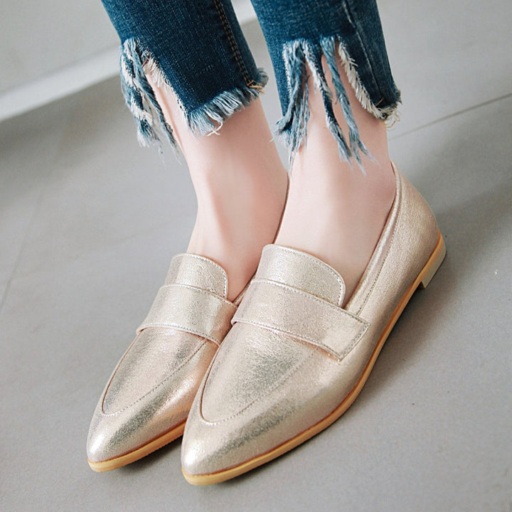Women's silver gold metallic pointed toe loafers casual daily flats