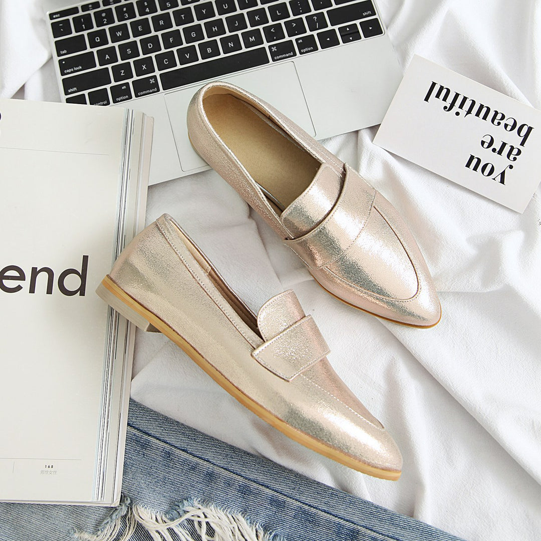 Women's silver gold metallic pointed toe loafers casual daily flats