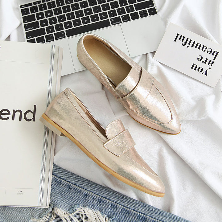 Women's silver gold metallic pointed toe loafers casual daily flats