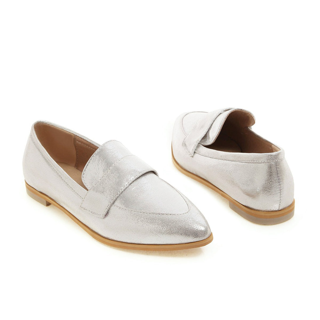Women's silver gold metallic pointed toe loafers casual daily flats