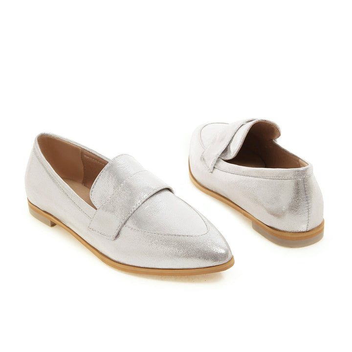 Women's silver gold metallic pointed toe loafers casual daily flats