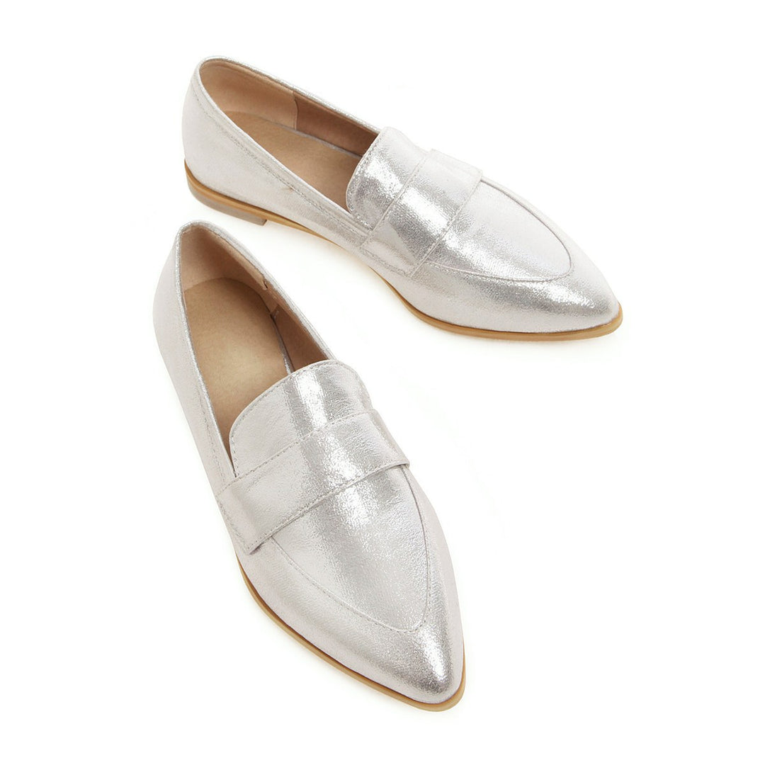 Women's silver gold metallic pointed toe loafers casual daily flats