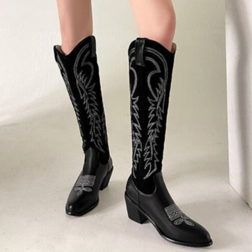 Size 13 retro embroidery knee high cowboy boots