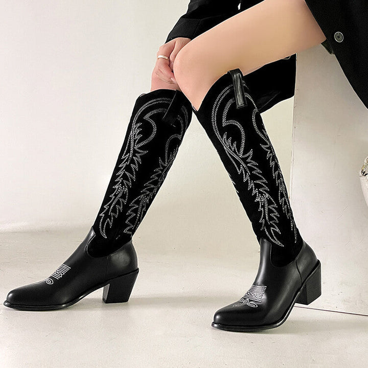 Size 13 retro embroidery knee high cowboy boots