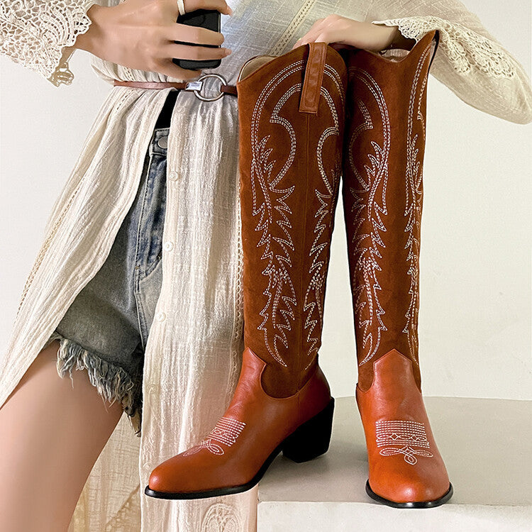 Size 13 retro embroidery knee high cowboy boots
