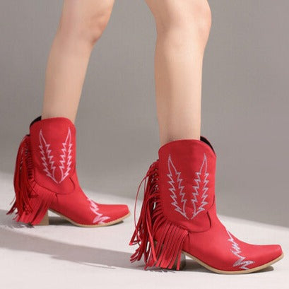 Size 13 mid calf block heels fringe cowboy boots