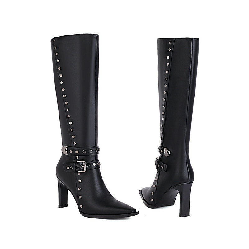 Size 11.5 rivets stiletto heels knee high boots