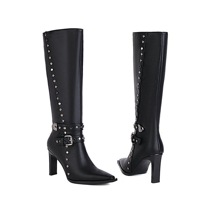 Size 11.5 rivets stiletto heels knee high boots