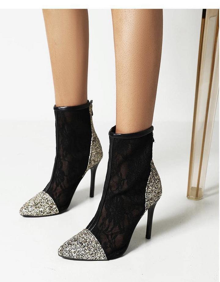 Size 13 floral mesh lace stiletto booties pointed toe