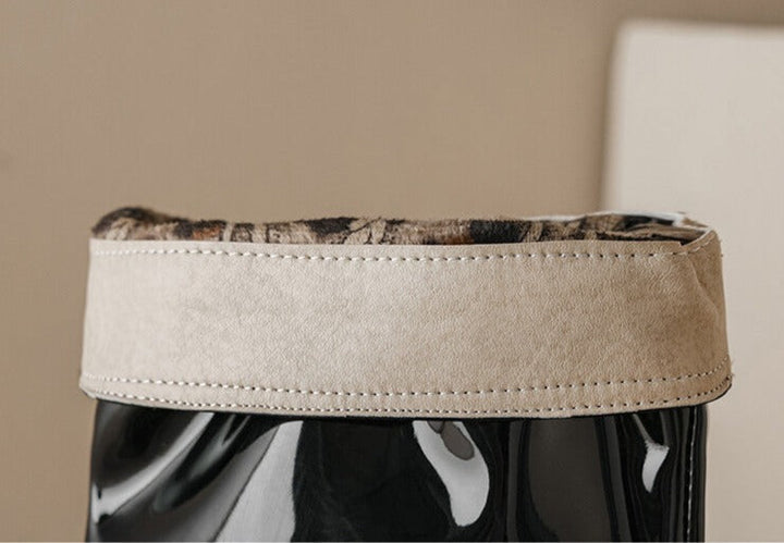 Size 13 fashion PU patent leather mid calf trouser boots