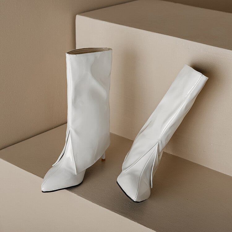 Size 13 fashion PU patent leather mid calf trouser boots