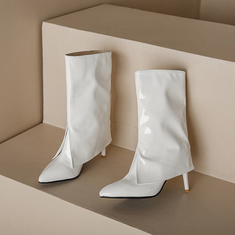 Size 13 fashion PU patent leather mid calf trouser boots