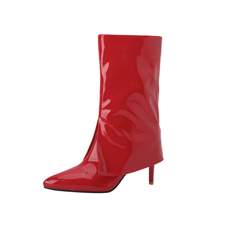 Size 13 fashion PU patent leather mid calf trouser boots