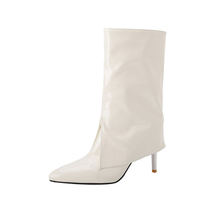 Size 13 fashion PU patent leather mid calf trouser boots