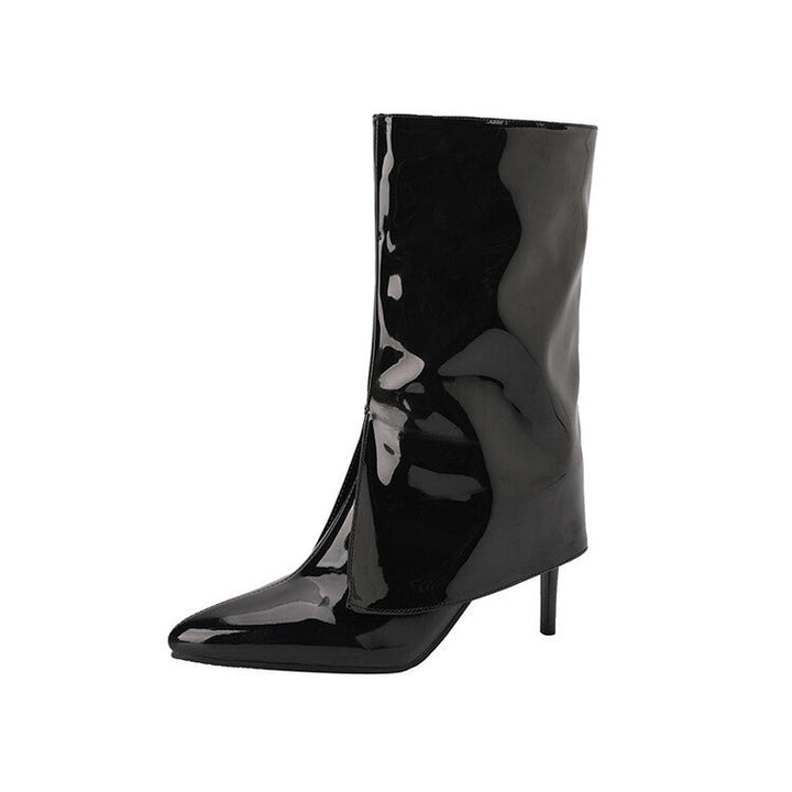 Size 13 fashion PU patent leather mid calf trouser boots