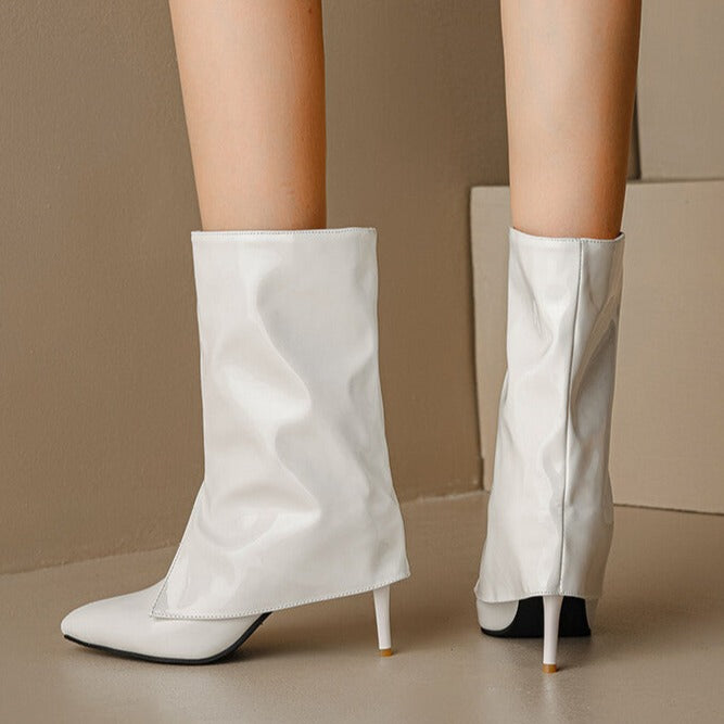 Size 13 fashion PU patent leather mid calf trouser boots