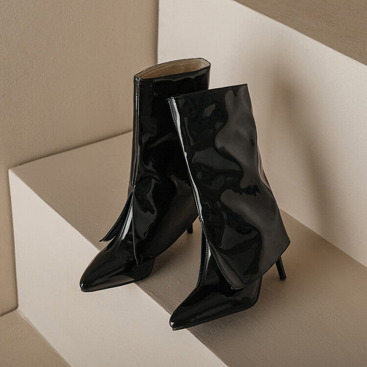 Size 13 fashion PU patent leather mid calf trouser boots