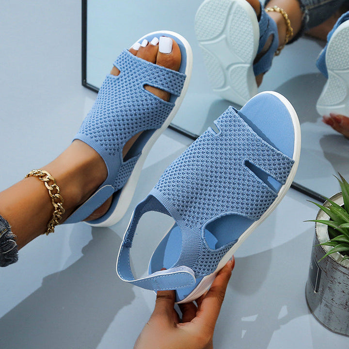size 11 women flat sandals knit hollow peep toe walking sandals