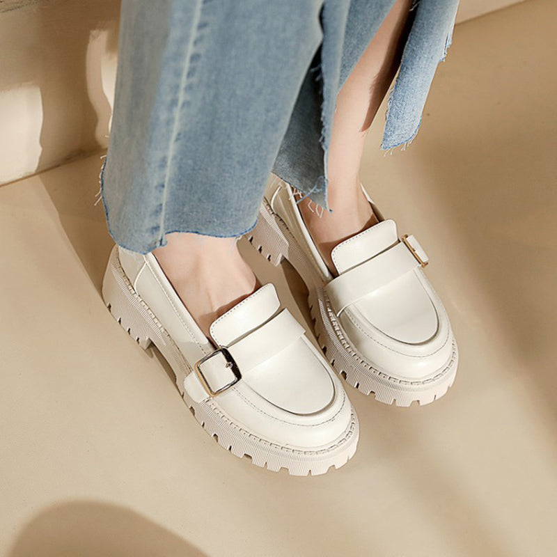 size 11.5 women platform loafers round toe buckle chunky loafers