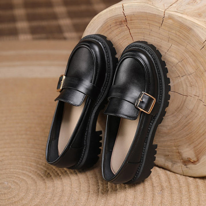 size 11.5 women platform loafers round toe buckle chunky loafers