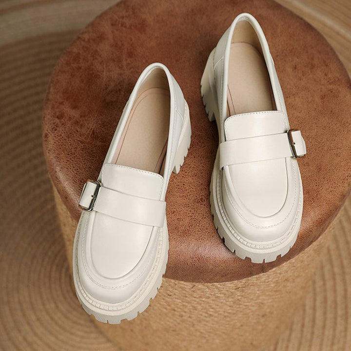 size 11.5 women platform loafers round toe buckle chunky loafers