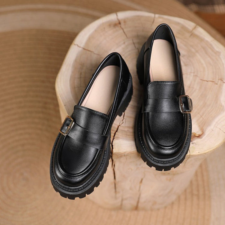 size 11.5 women platform loafers round toe buckle chunky loafers
