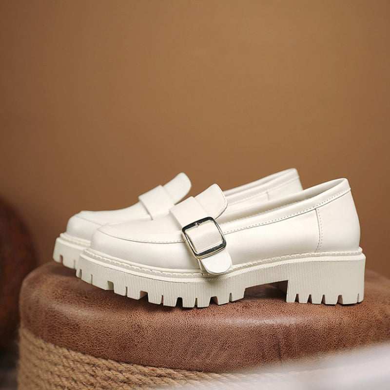 size 11.5 women platform loafers round toe buckle chunky loafers