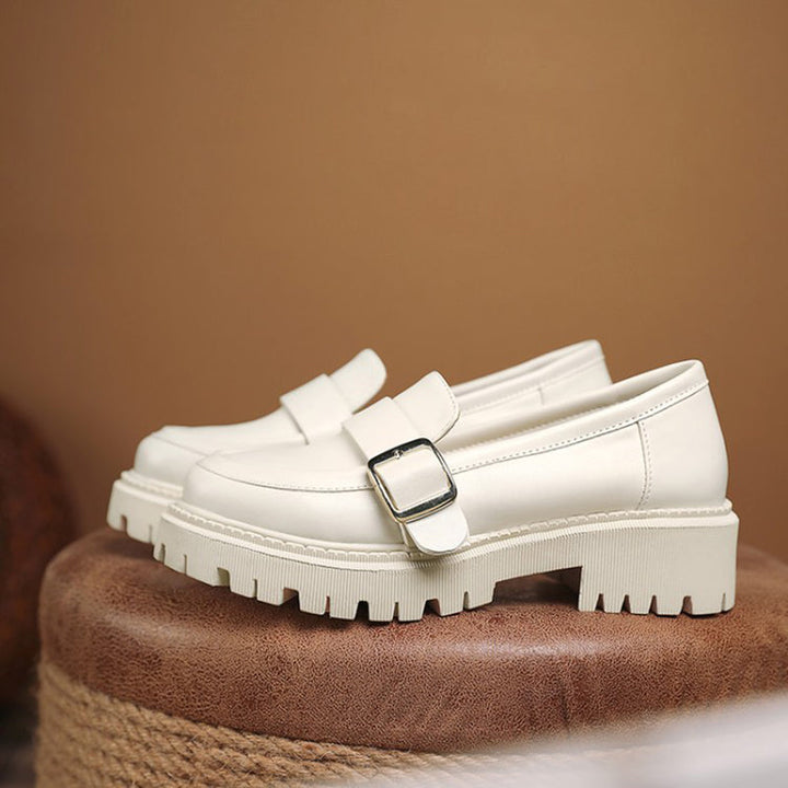 size 11.5 women platform loafers round toe buckle chunky loafers