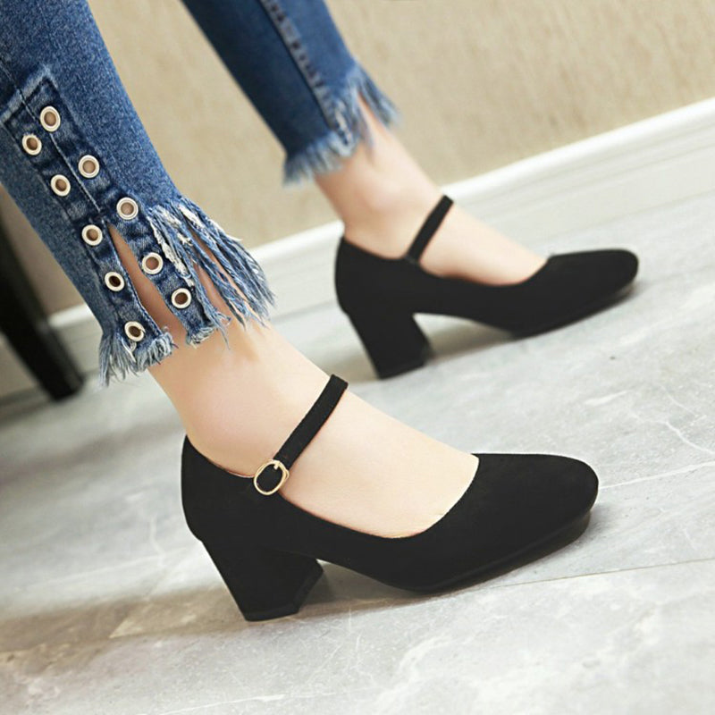 size 11 women heeled loafers suede buckle strap mary jane loafers