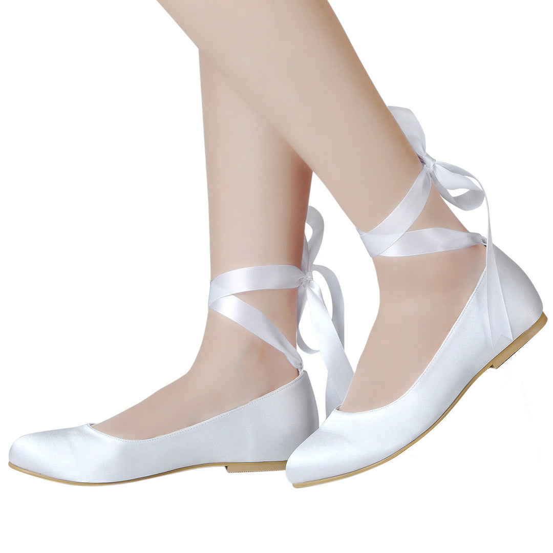size 11 women wedding flats round toe bow strappy lace up flats