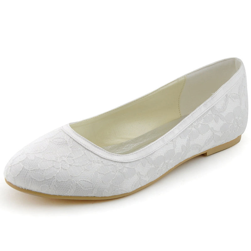size 11 women white flats round toe slip on lace wedding flats
