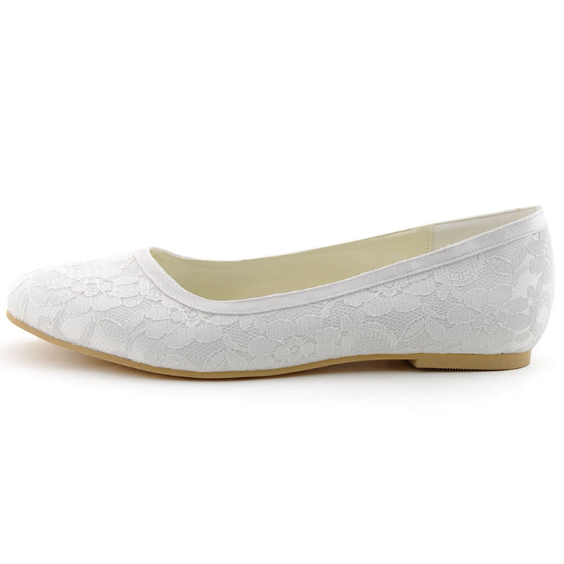 size 11 women white flats round toe slip on lace wedding flats