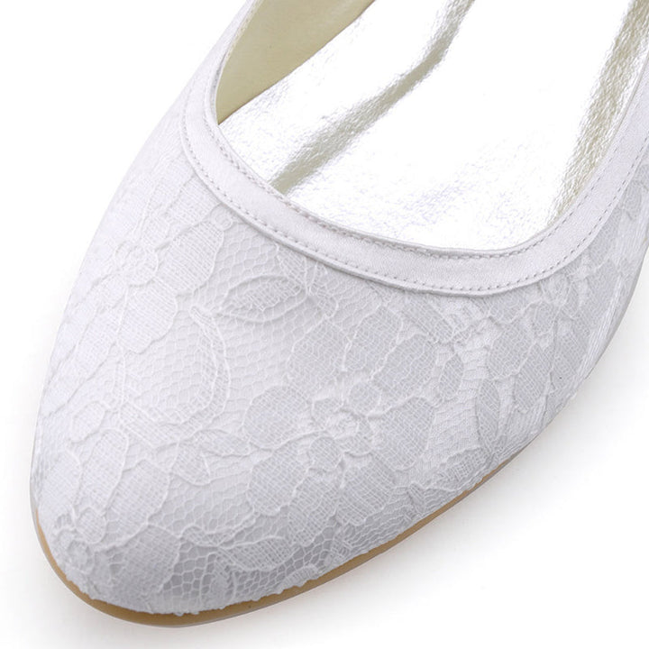 size 11 women white flats round toe slip on lace wedding flats