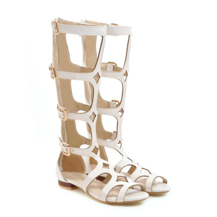 size 13.5 women gladiator sandals low heel hollow white sandals